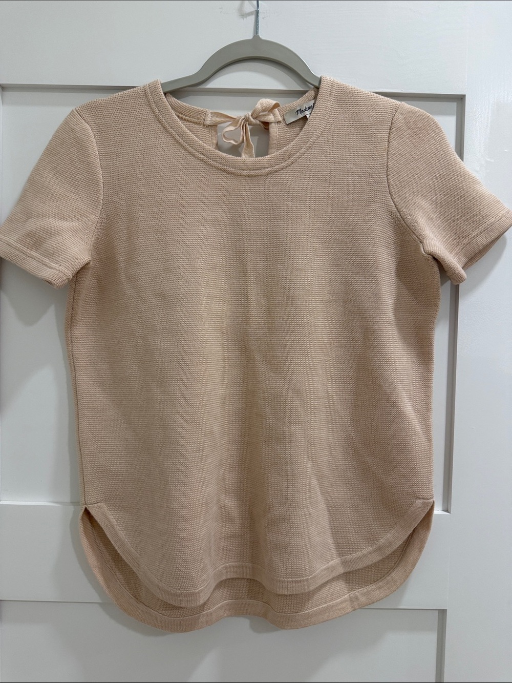Madewell Knit Top Short Sleeve Blush Pink Cream Back Tie Size XS